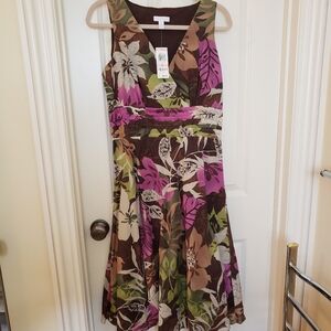 Charter Club Purple and Green Sleeveless V-Neck A-Line Dress